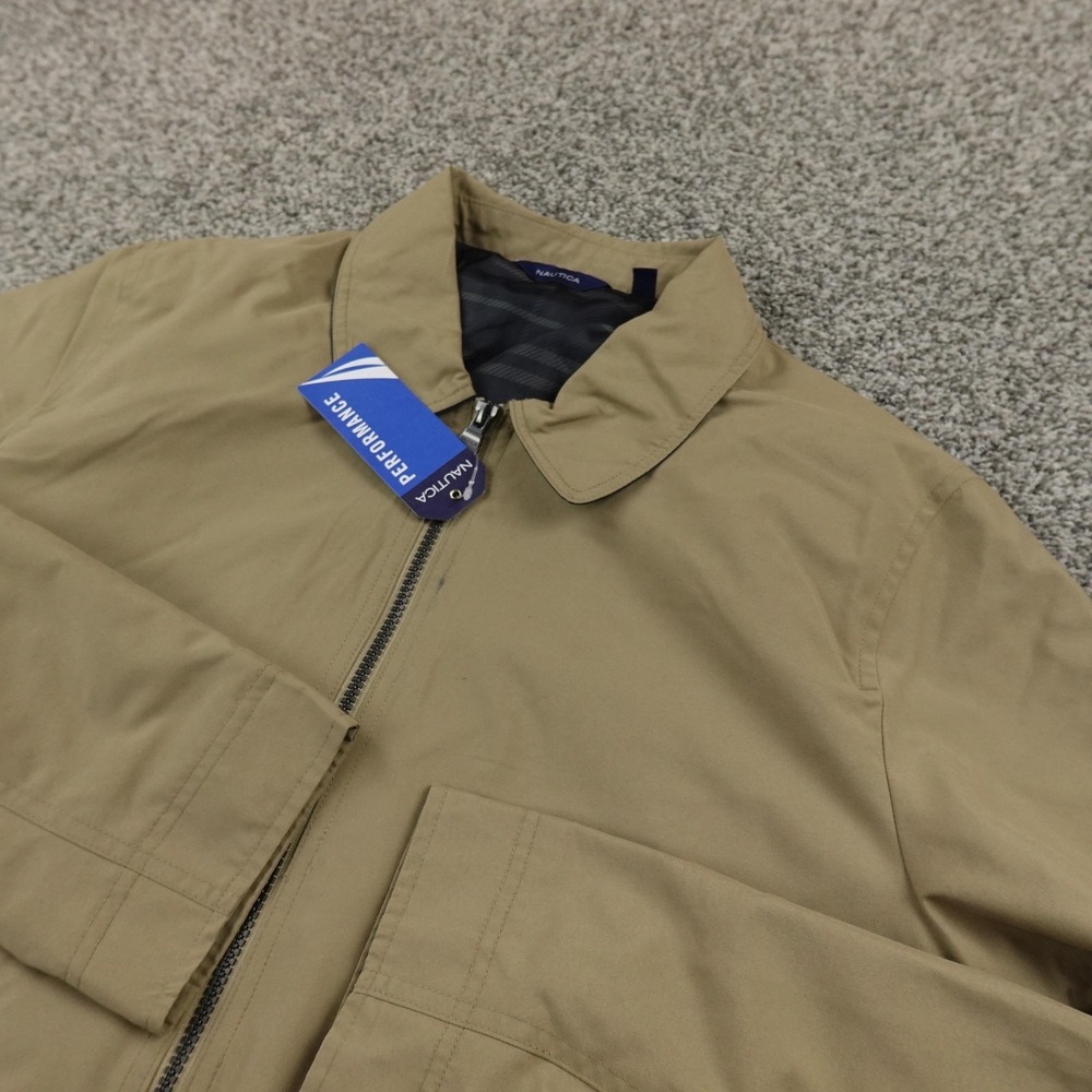 NEW Nautica Jacket‎ Mens M Beige Brown Windbreaker Full Zip Bomnber Coat Outdoor